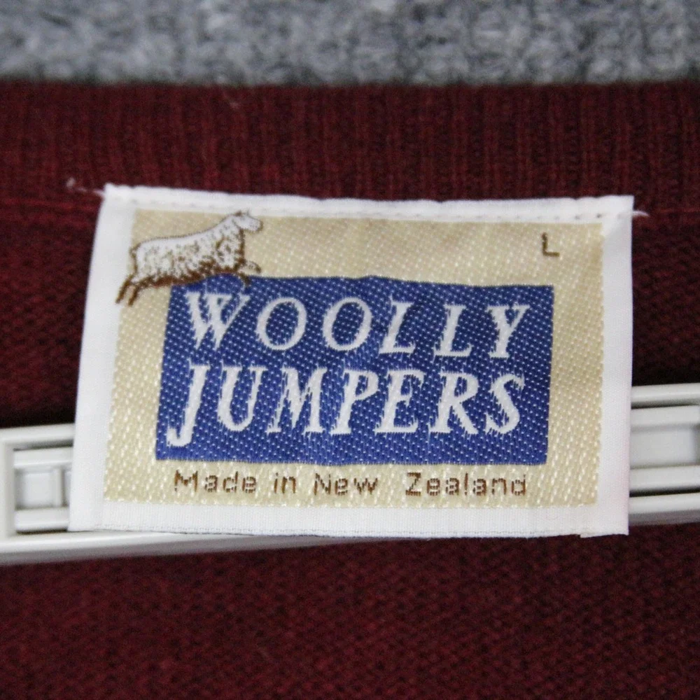Woolly Jumpers New Zealand V‎ Neck Merino Wool Sweater Mens L Sheep Embroidered
